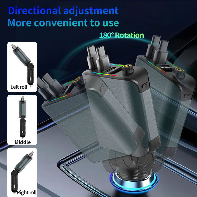 120W 4-in-1 Retractable Fast Car Charger